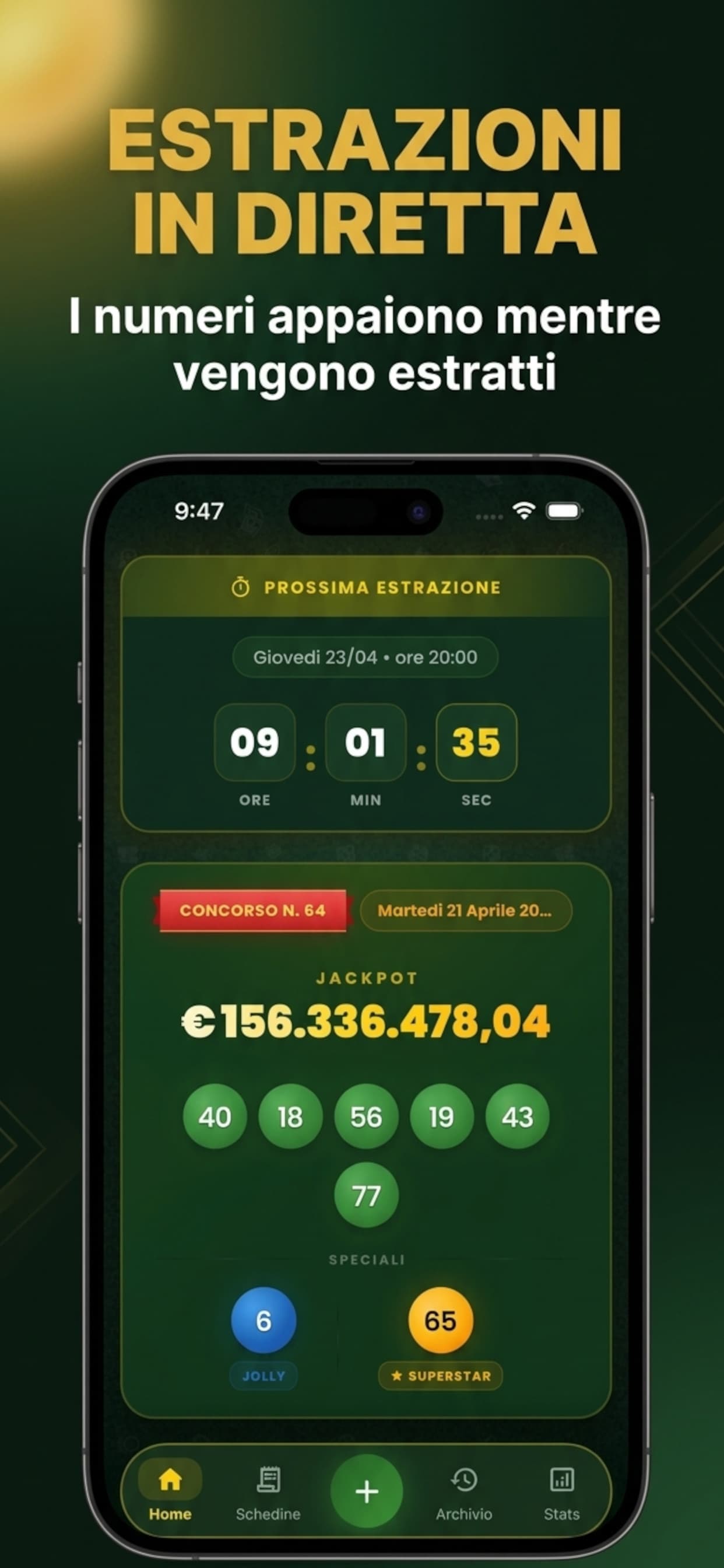 Schermata app Genie: Verifica Superenalotto con estrazioni in diretta
